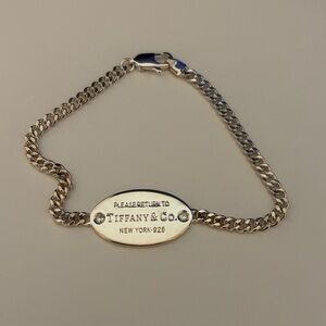 Tiffany & Co. ID Tag Bracelet With Cuban Chain and Lobster Clasp 925